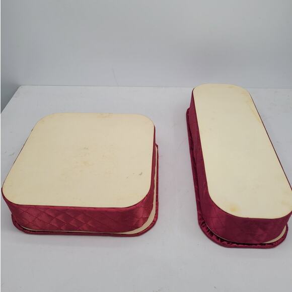 Vintage 50s Cochette Pink Fuchsia‎ Quilted Gloves Hanky Accessories Trinket Box - Picture 12 of 14